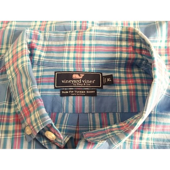 Vineyard Vines Slim Fit Tucker Shirt Button Plaid 100% Cotton Blue XL   B2 - Picture 3 of 5